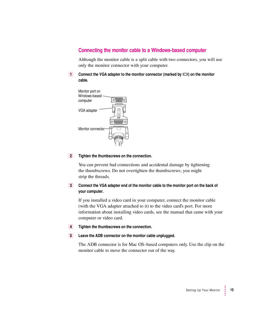 Apple 850AV manual Connecting the monitor cable to a Windows-based computer 