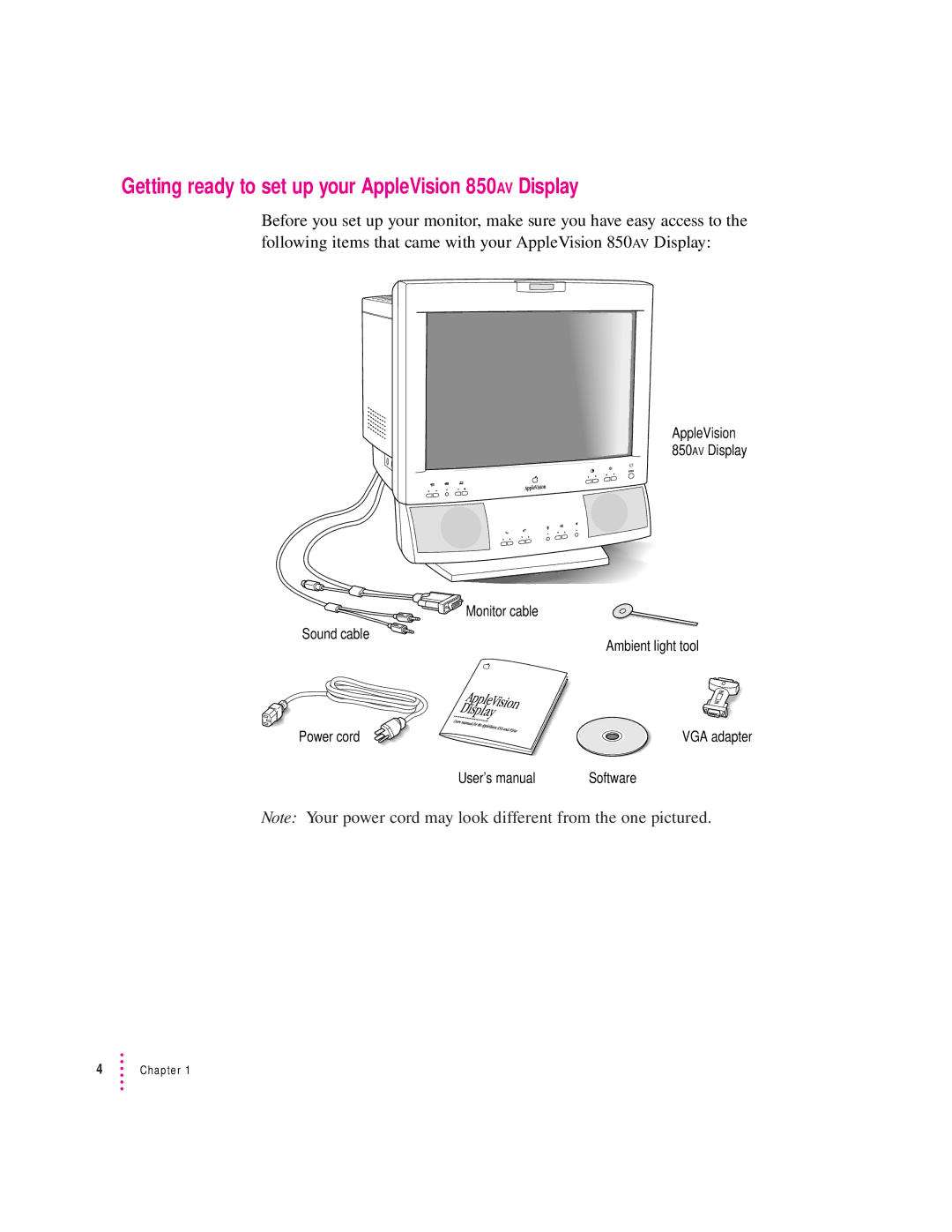 Apple manual Getting ready to set up your AppleVision 850AV Display 