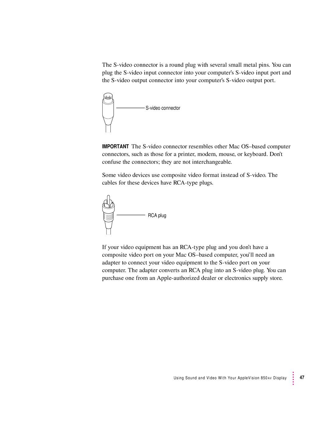 Apple 850AV manual Video connector 