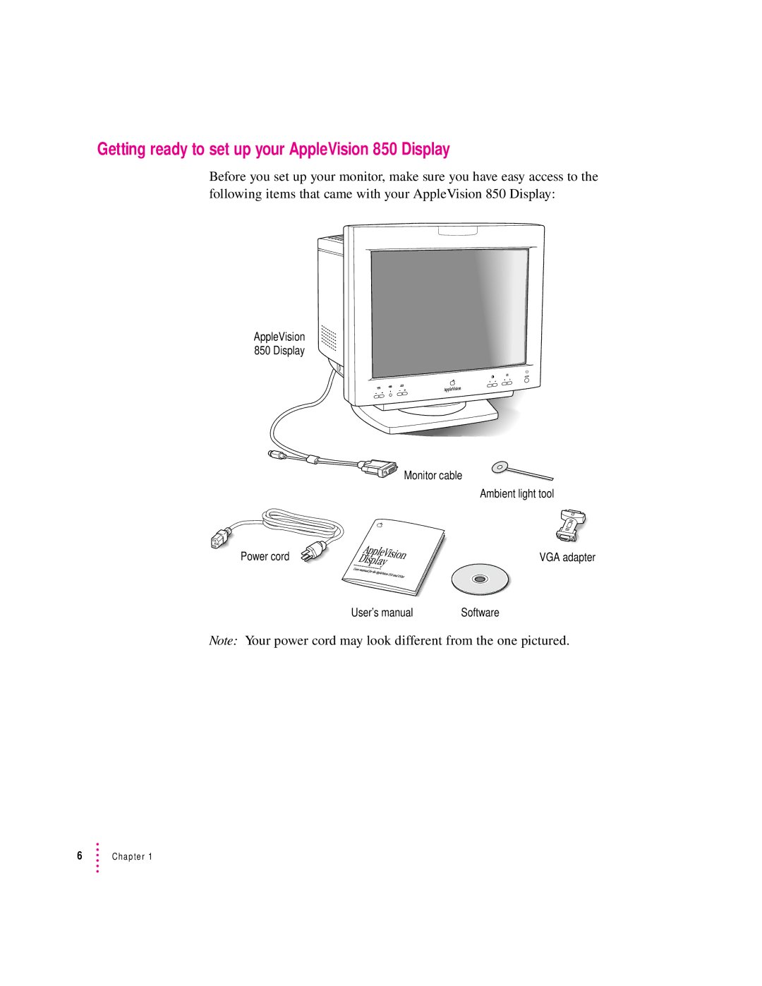 Apple 850AV manual Getting ready to set up your AppleVision 850 Display 