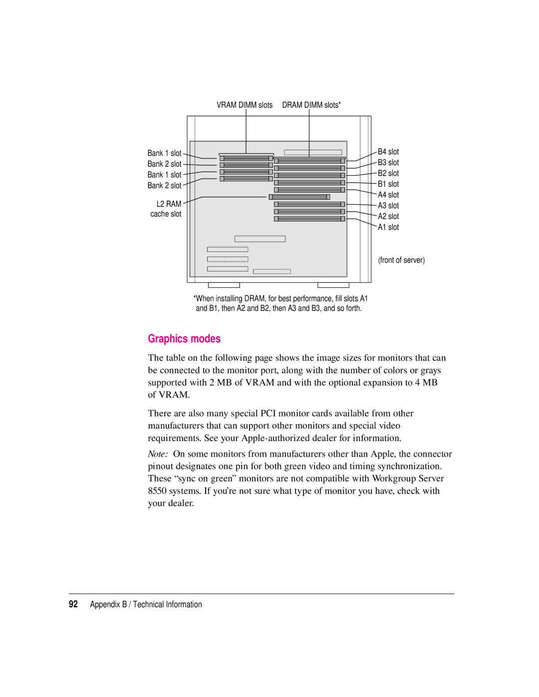 Apple 8550 technical specifications Graphics modes 