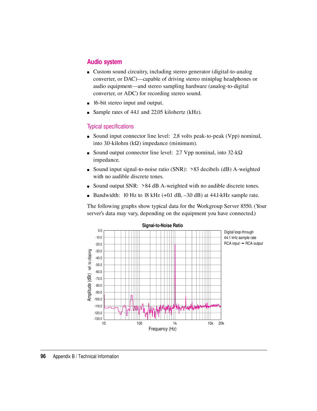 Apple 8550 technical specifications Audio system, Typical specifications 