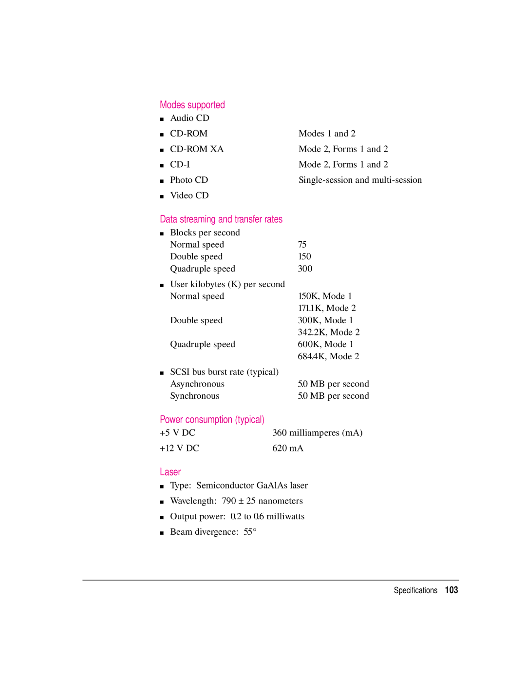 Apple 8550 technical specifications Power consumption typical 