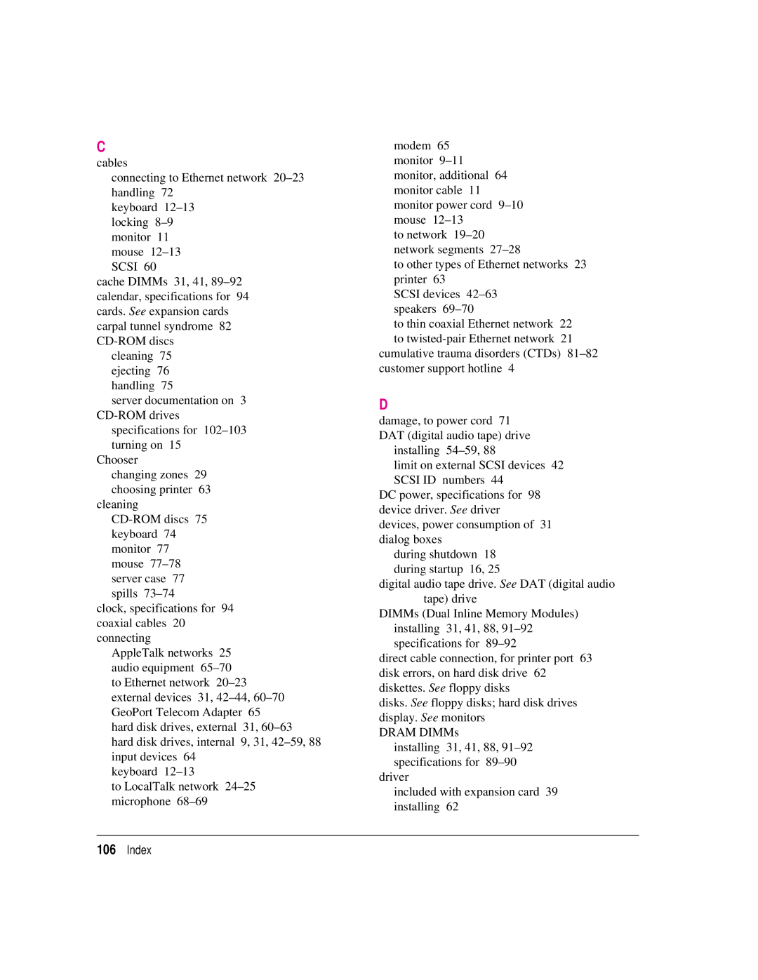 Apple 8550 technical specifications Index 