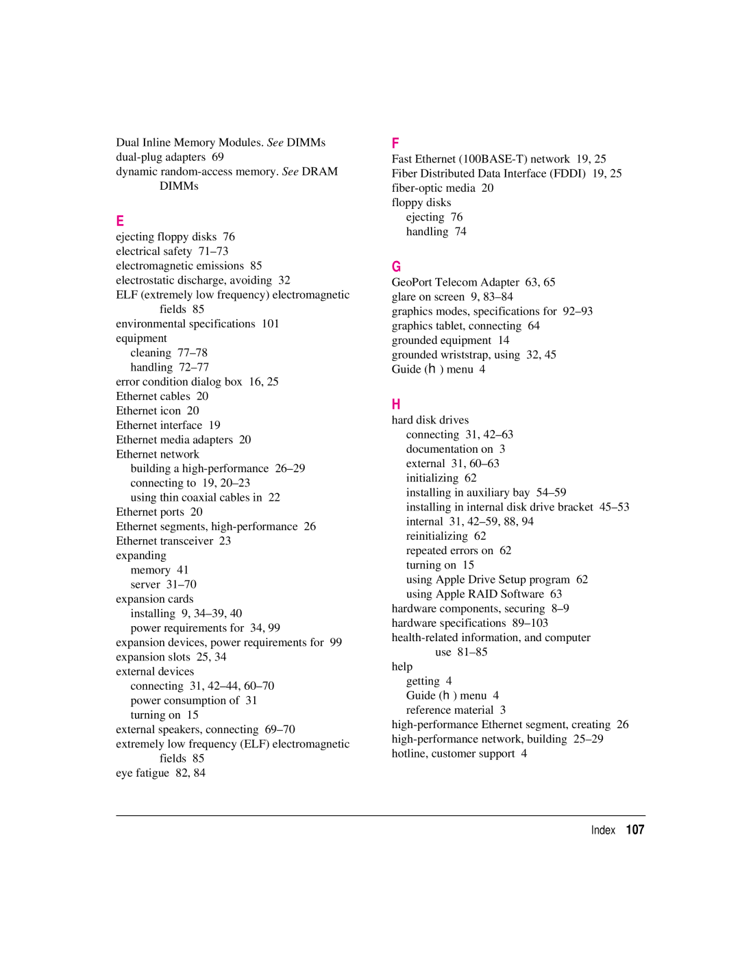 Apple 8550 technical specifications Index 