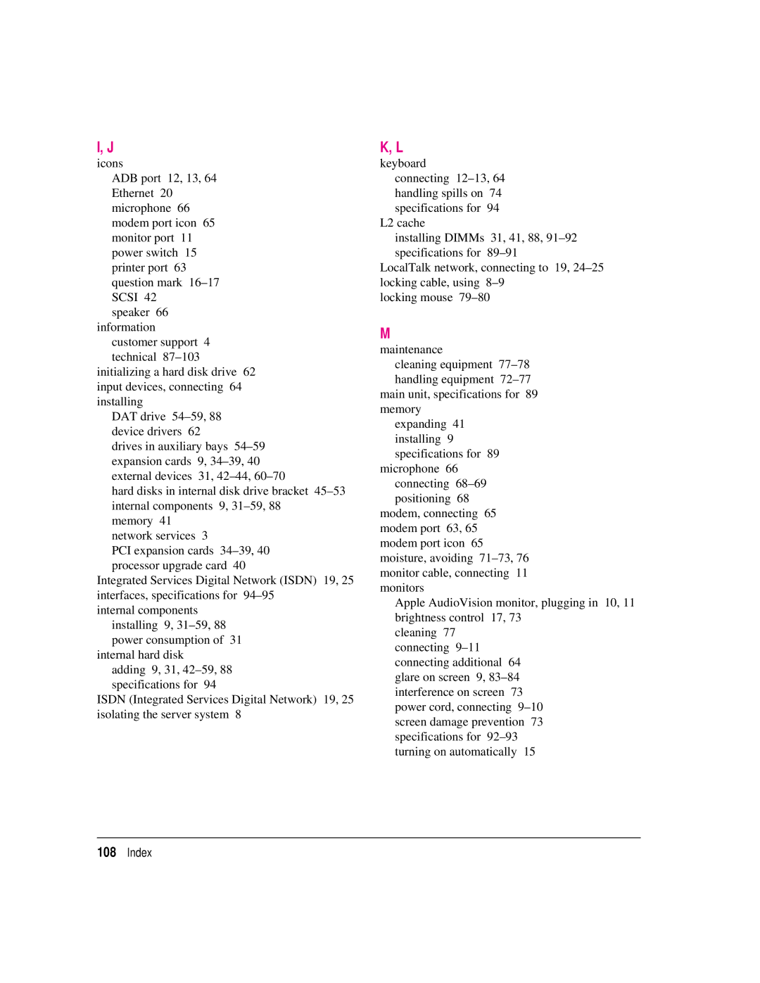 Apple 8550 technical specifications Index 