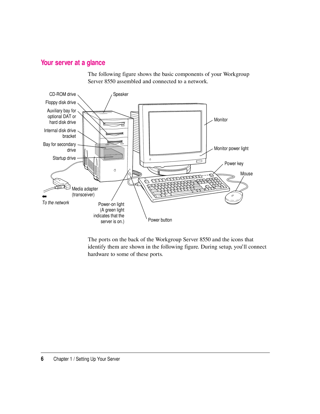 Apple 8550 technical specifications Your server at a glance, Floppy disk drive 