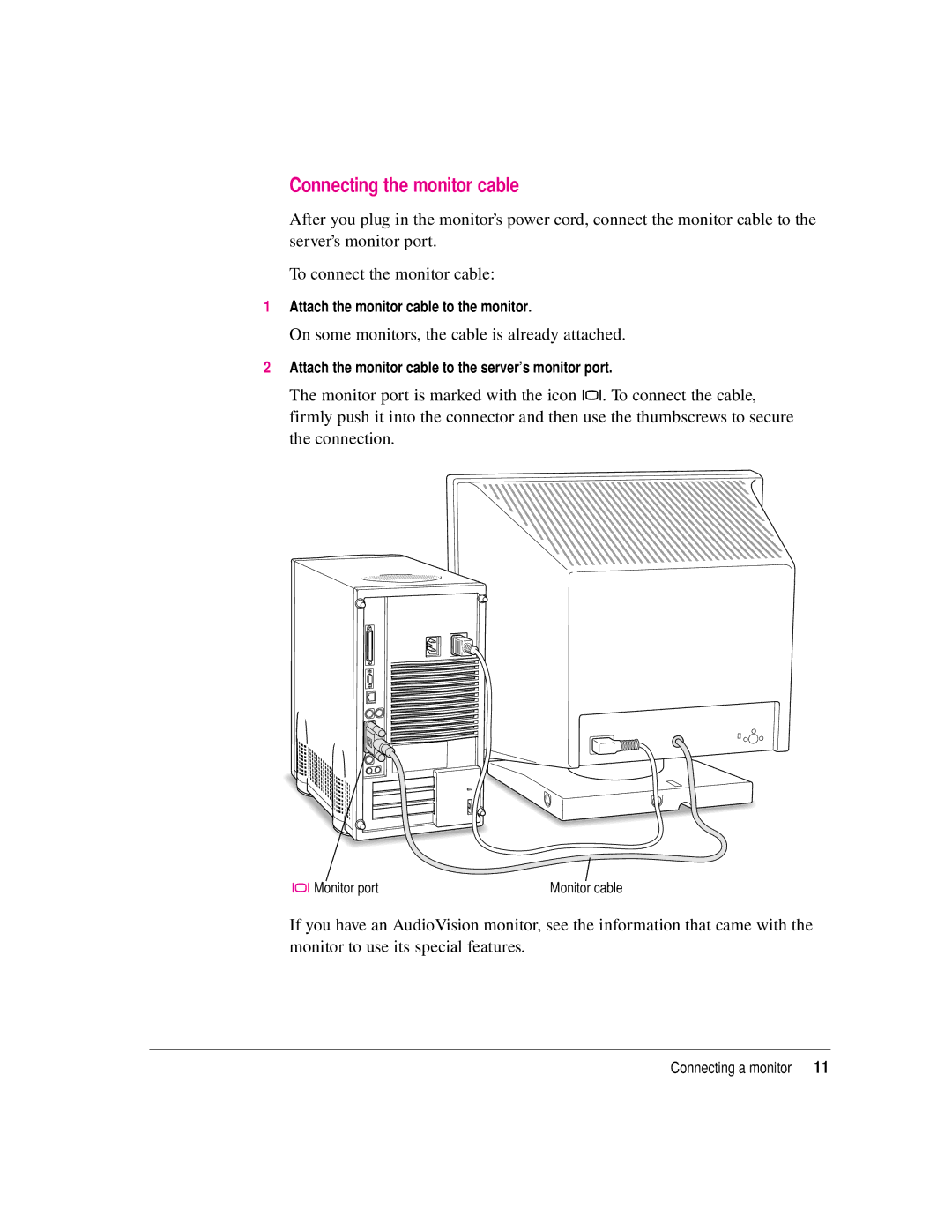 Apple 8550 technical specifications Connecting the monitor cable 