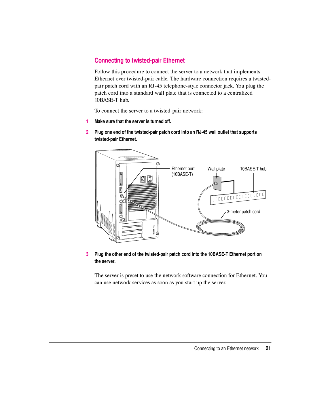 Apple 8550 technical specifications Connecting to twisted-pair Ethernet 