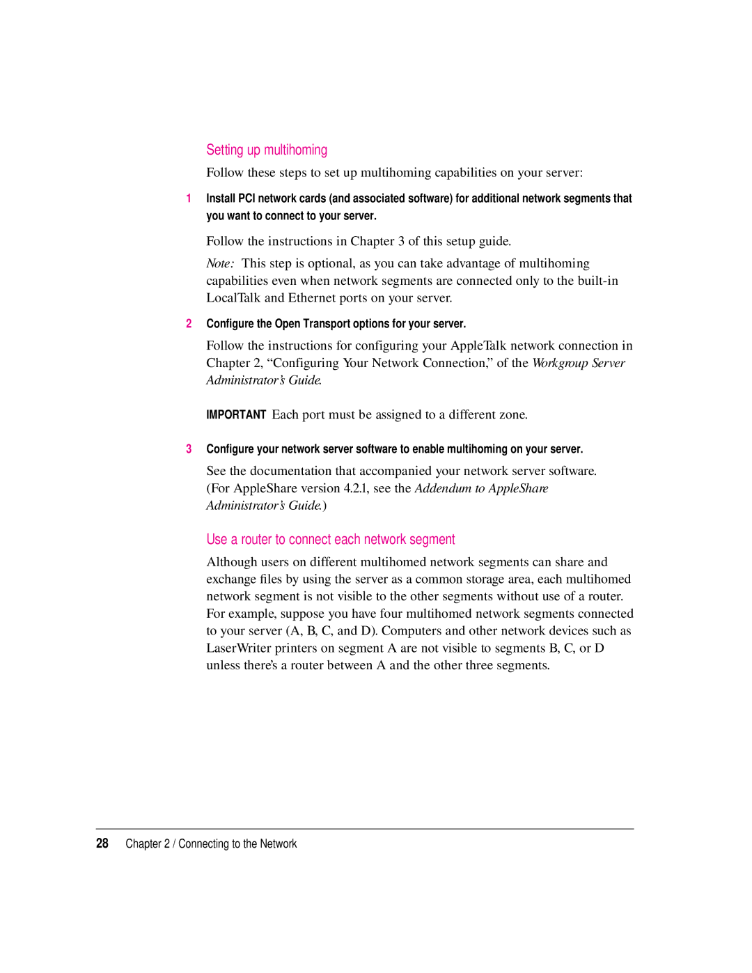 Apple 8550 technical specifications Setting up multihoming 