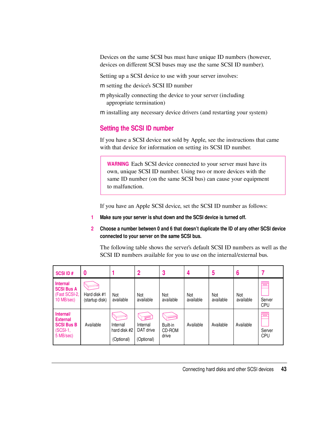 Apple 8550 technical specifications Setting the Scsi ID number, Scsi ID # 