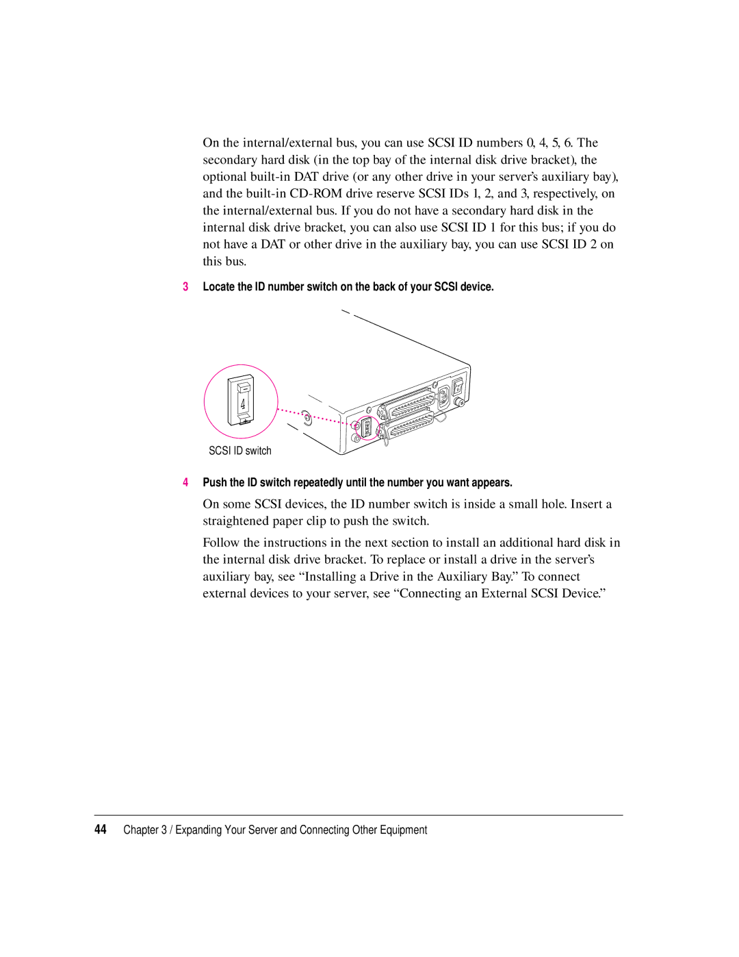 Apple 8550 technical specifications Locate the ID number switch on the back of your Scsi device 