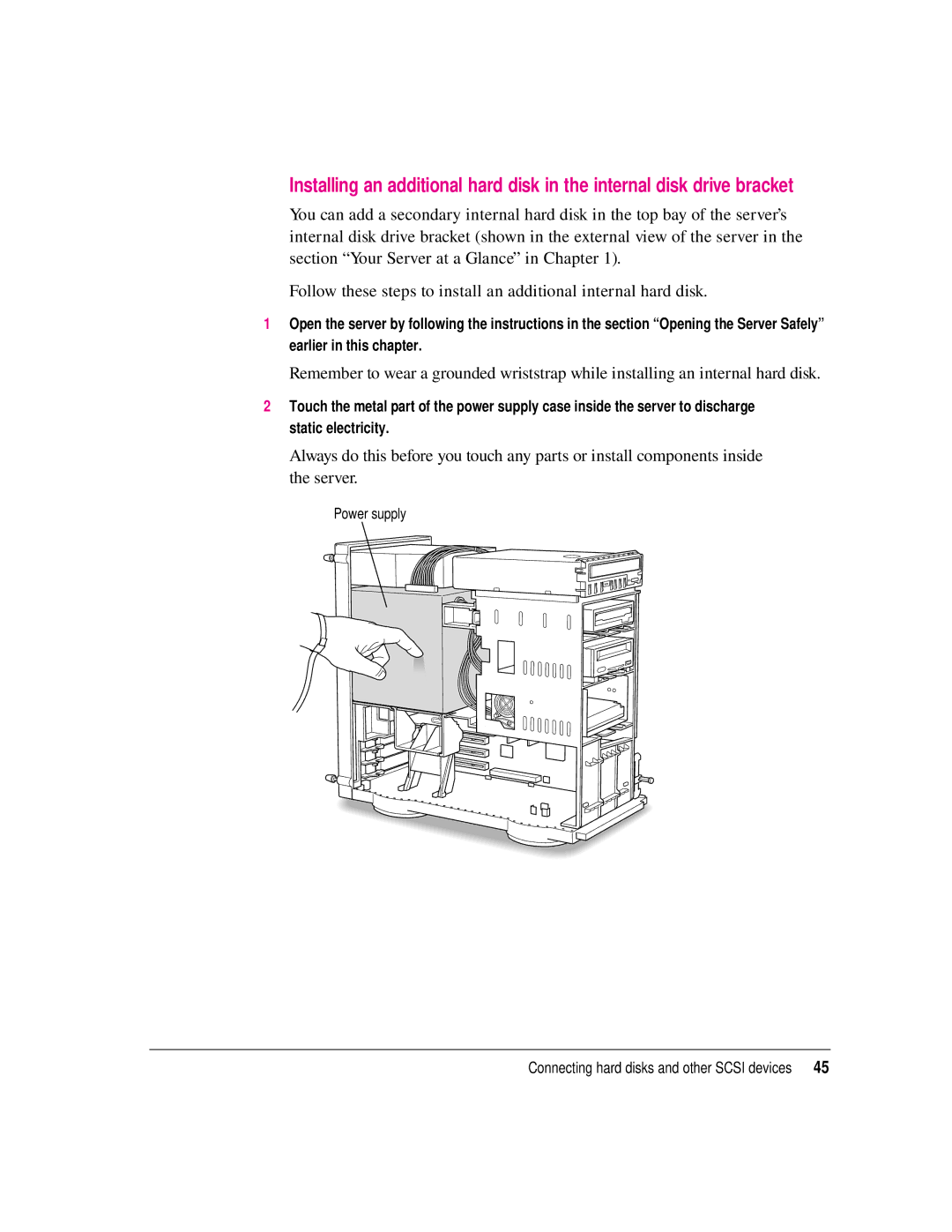 Apple 8550 technical specifications Power supply Connecting hard disks and other Scsi devices 