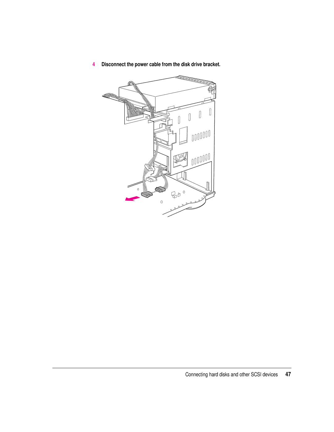 Apple 8550 technical specifications Disconnect the power cable from the disk drive bracket 