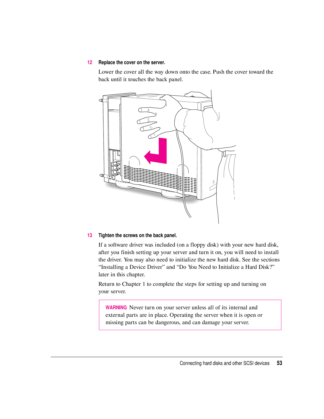 Apple 8550 technical specifications Replace the cover on the server 