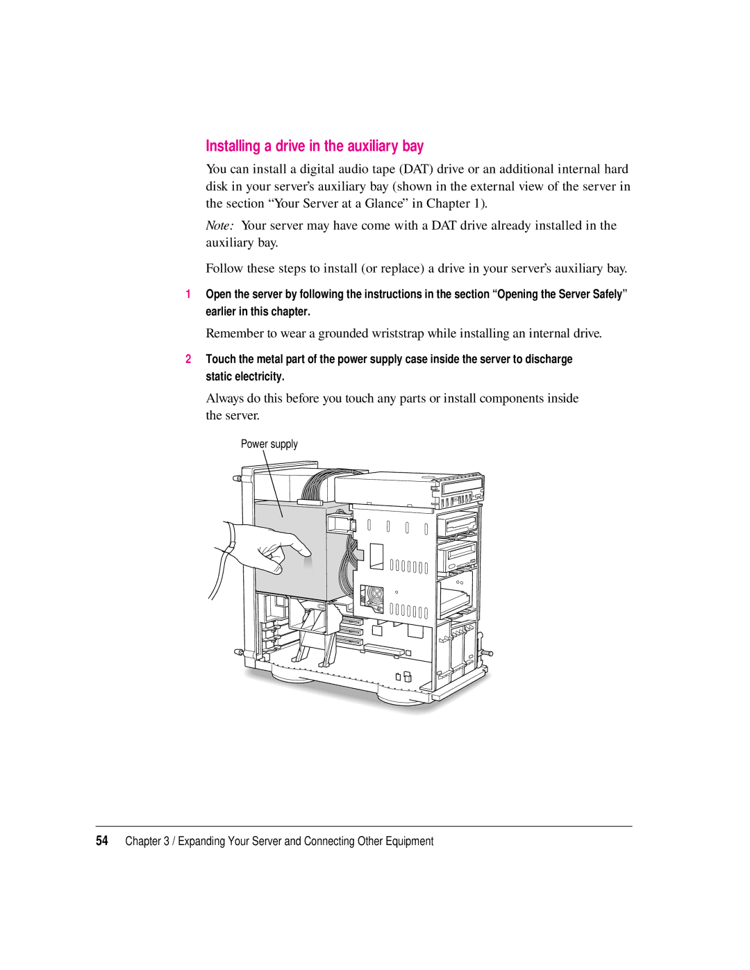 Apple 8550 technical specifications Installing a drive in the auxiliary bay 