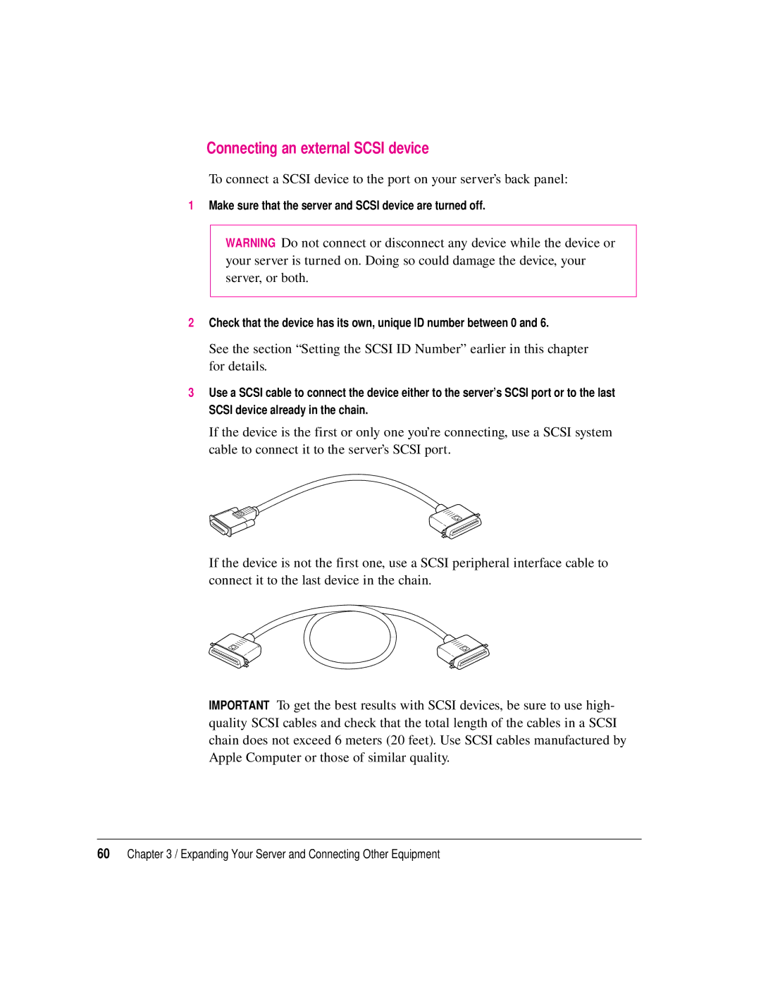 Apple 8550 technical specifications Connecting an external Scsi device 