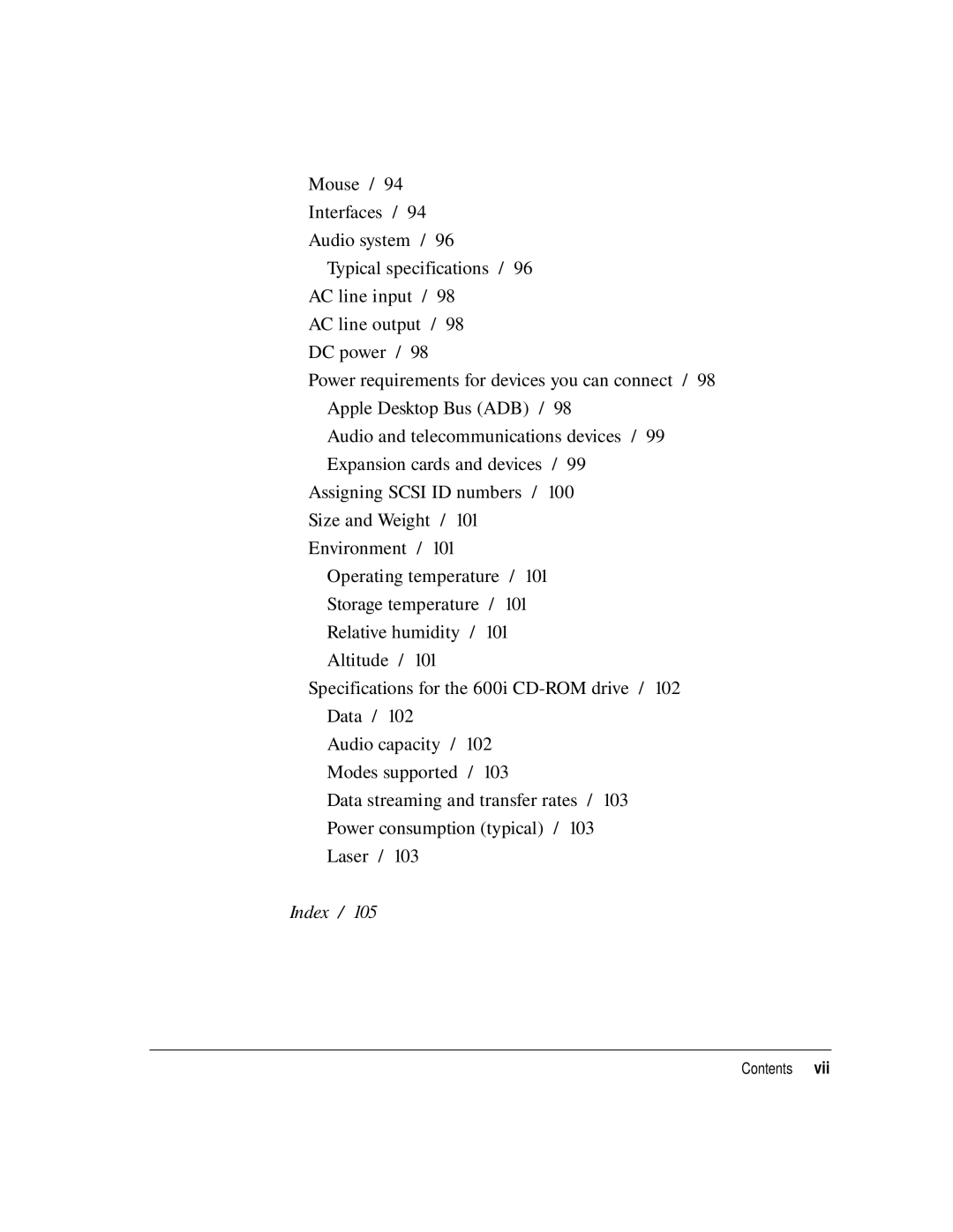 Apple 8550 technical specifications Index 