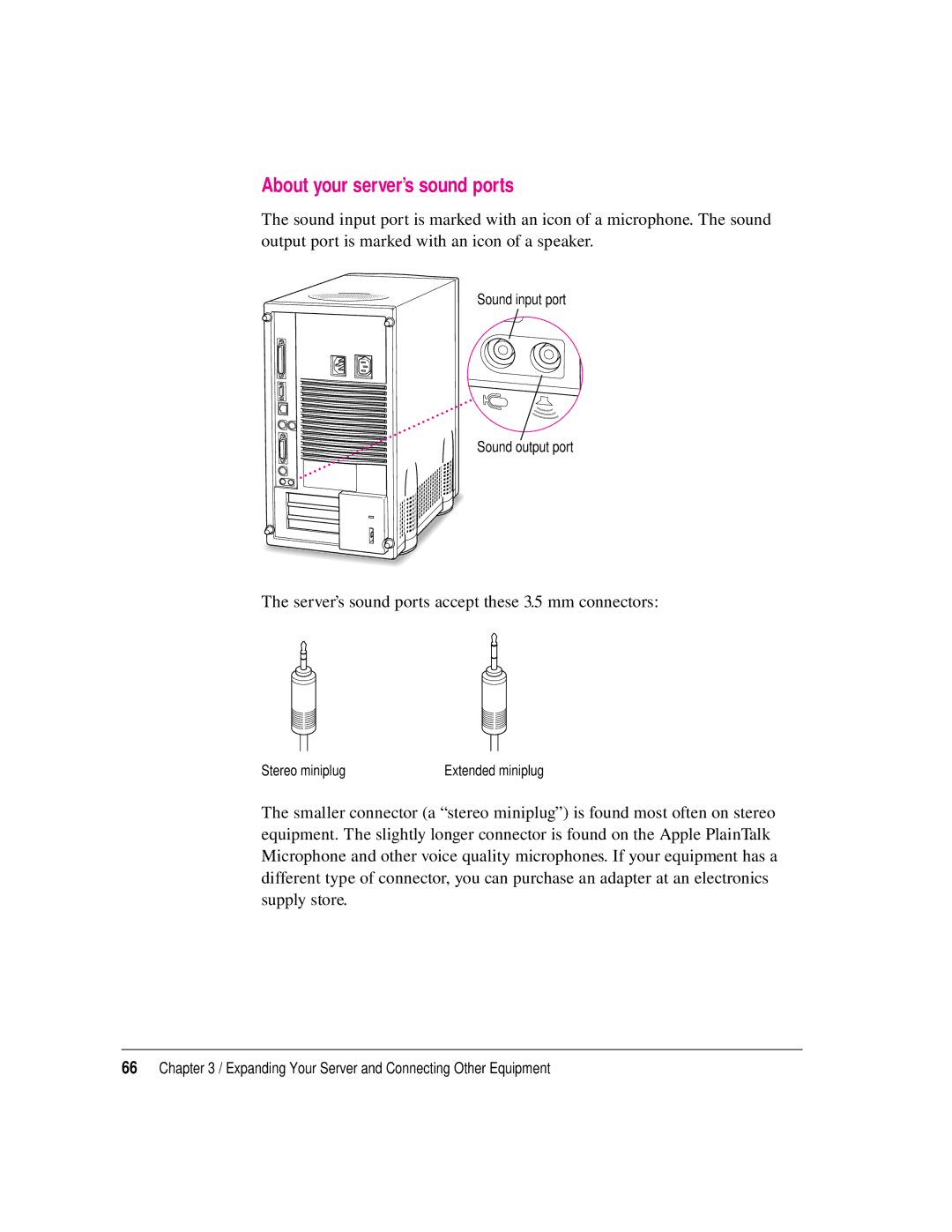 Apple 8550 technical specifications About your server’s sound ports 