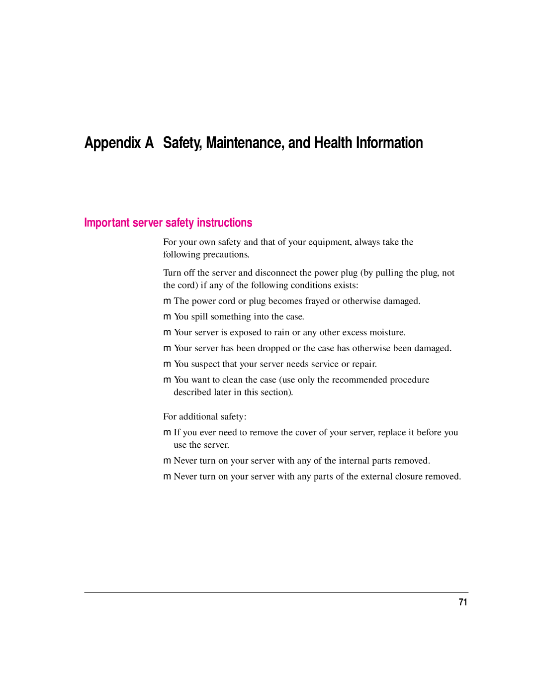 Apple 8550 Appendix a Safety, Maintenance, and Health Information, Important server safety instructions 