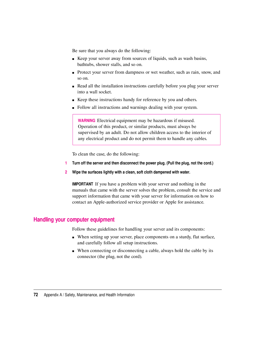 Apple 8550 technical specifications Handling your computer equipment 