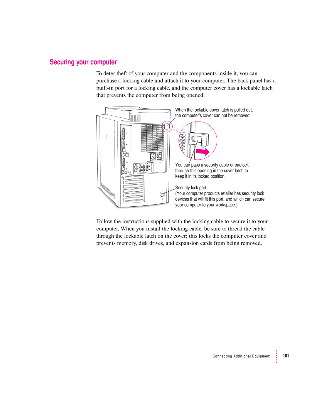 Apple 8600 appendix Securing your computer, Security lock port 