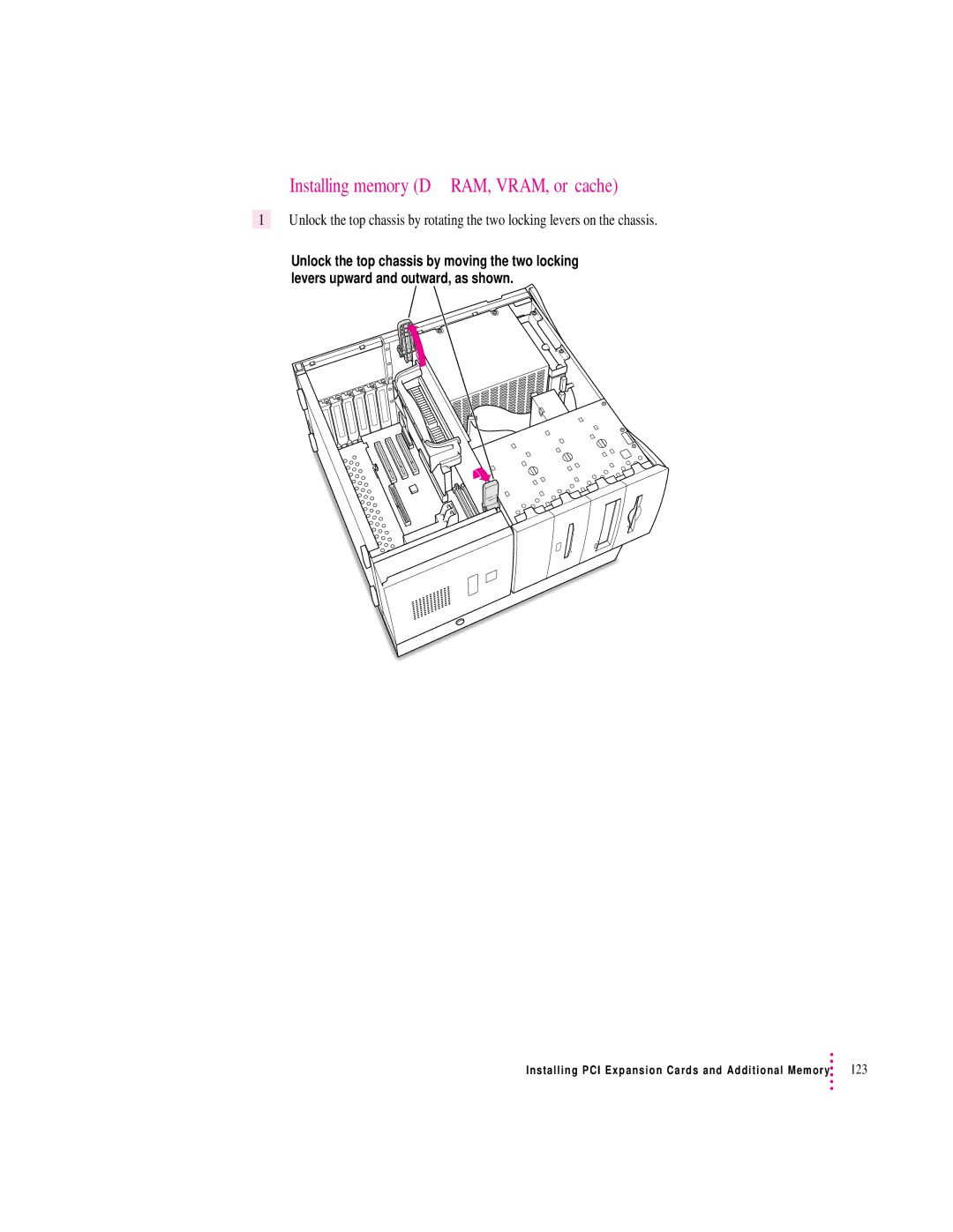 Apple 8600 appendix Installing memory DRAM, VRAM, or cache, 123 