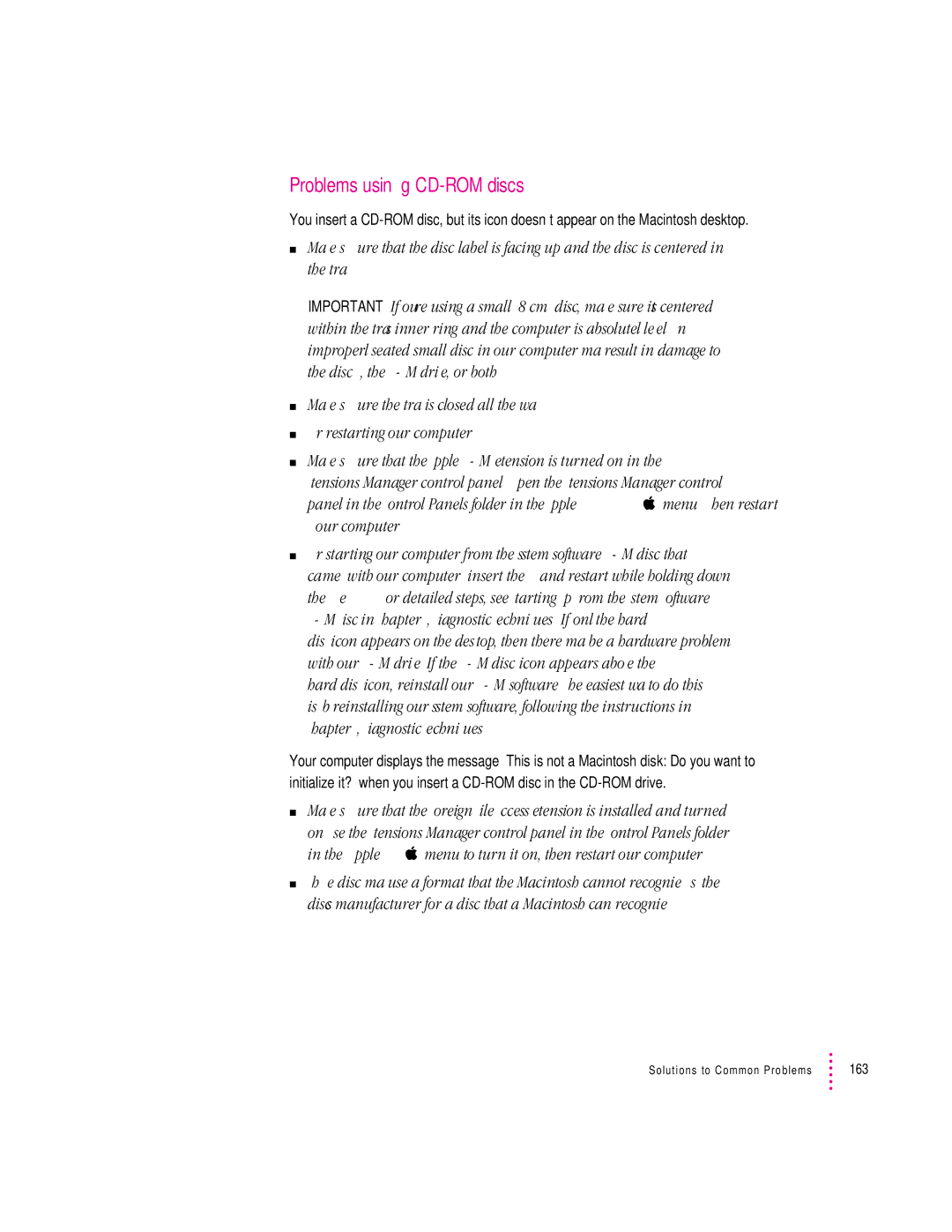 Apple 8600 appendix Problems using CD-ROM discs 