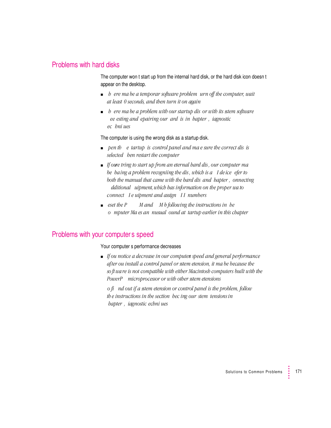 Apple 8600 appendix Problems with hard disks, Problems with your computer’s speed 