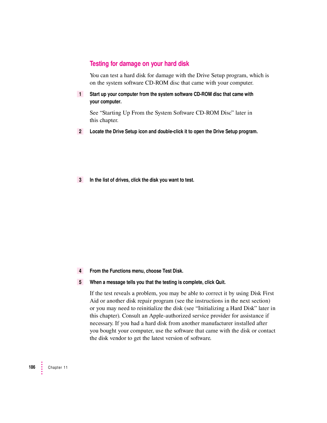 Apple 8600 appendix Testing for damage on your hard disk 