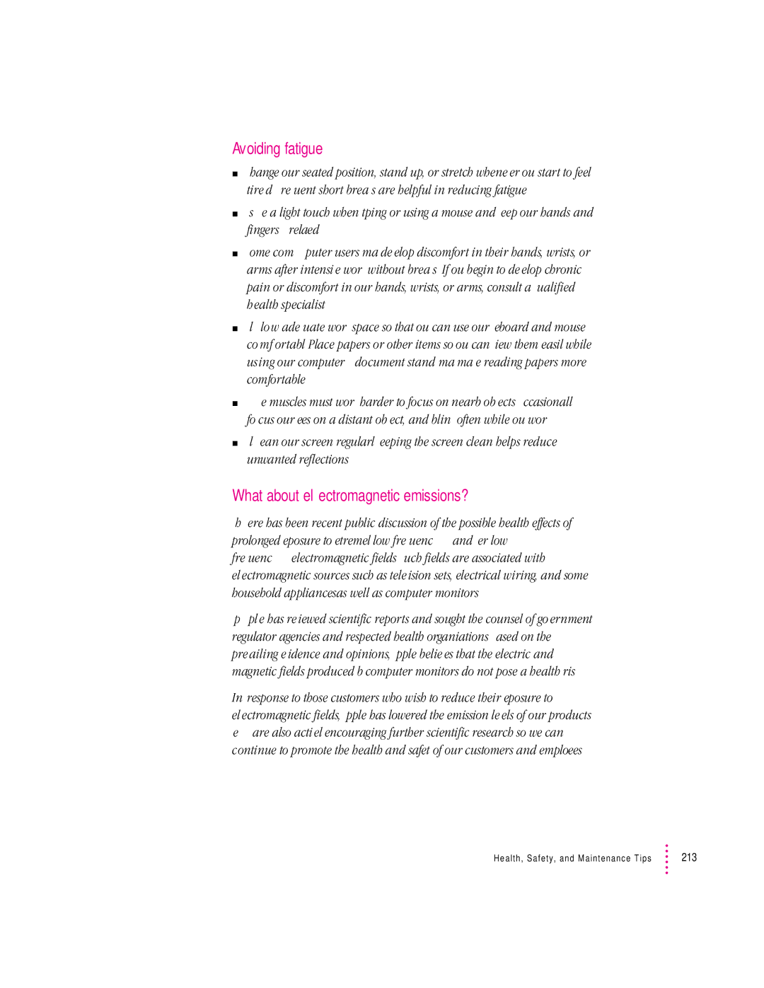 Apple 8600 appendix Avoiding fatigue, What about electromagnetic emissions? 
