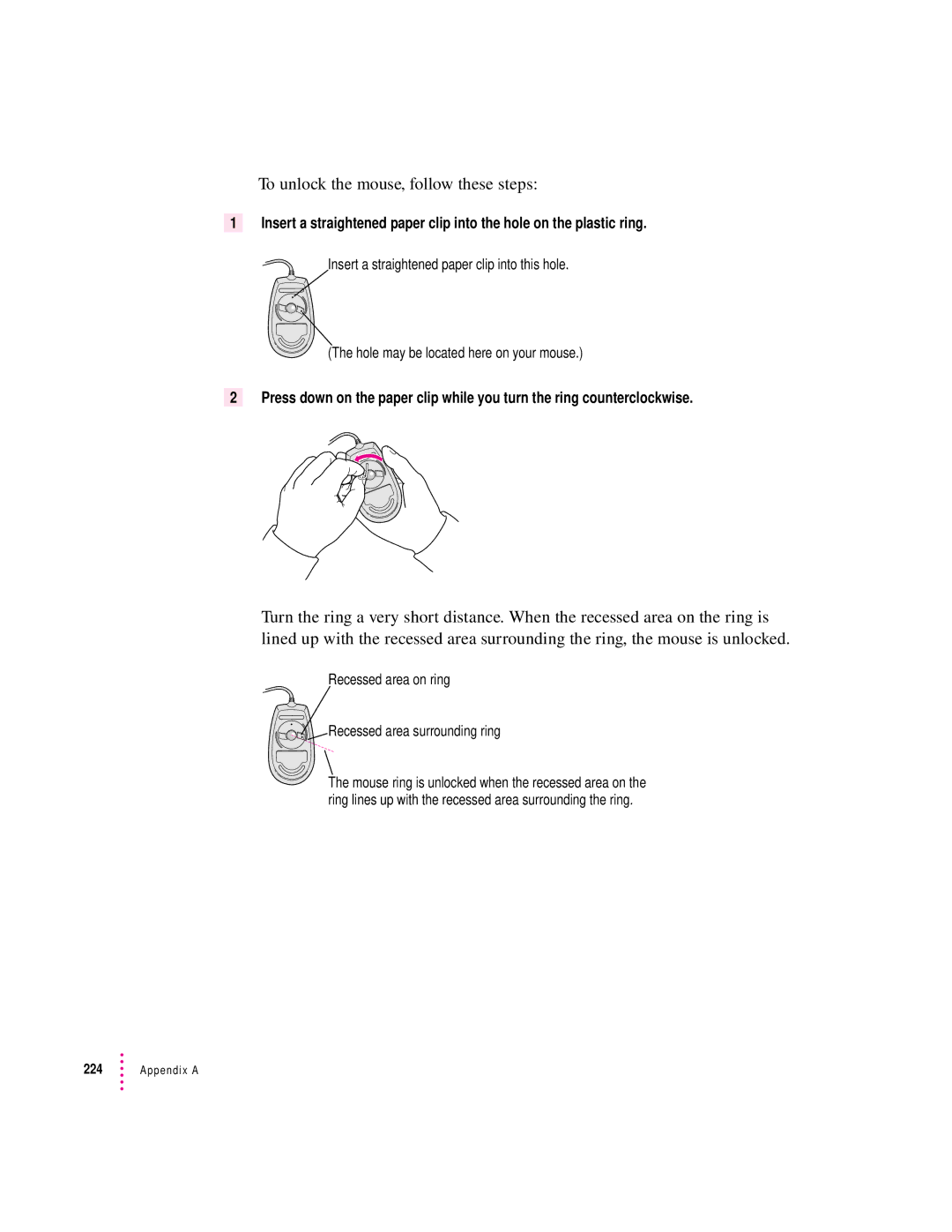 Apple 8600 appendix To unlock the mouse, follow these steps 