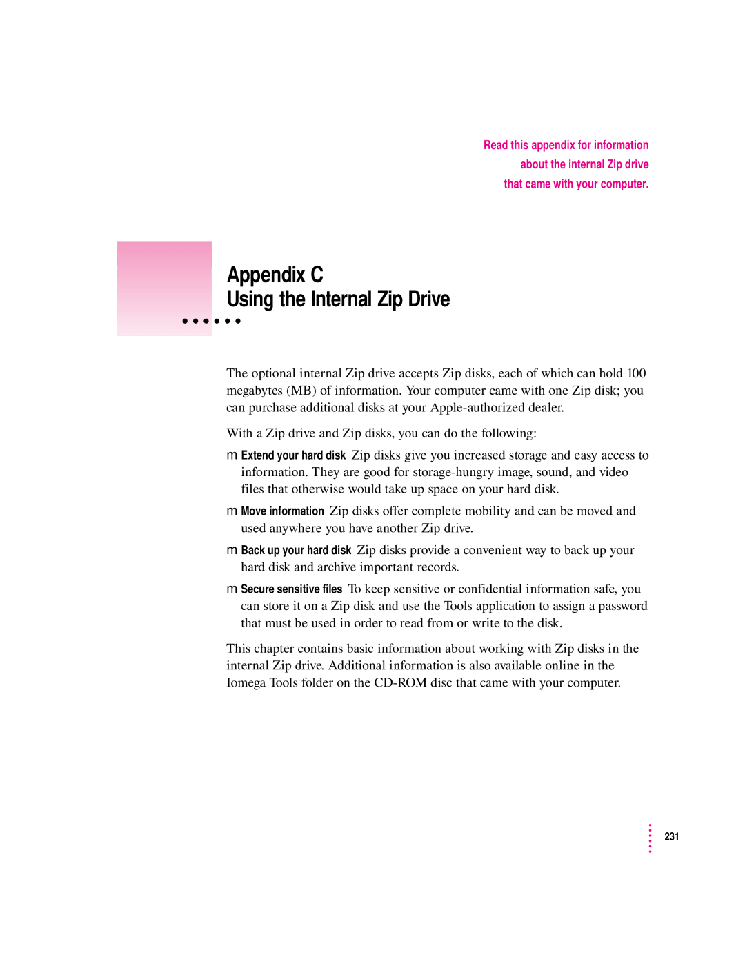 Apple 8600 appendix Appendix C Using the Internal Zip Drive 