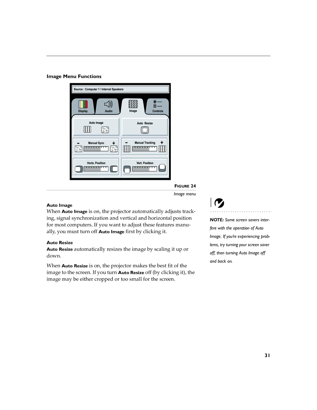 Apple 9000 manual Image Menu Functions, Auto Image, Auto Resize 