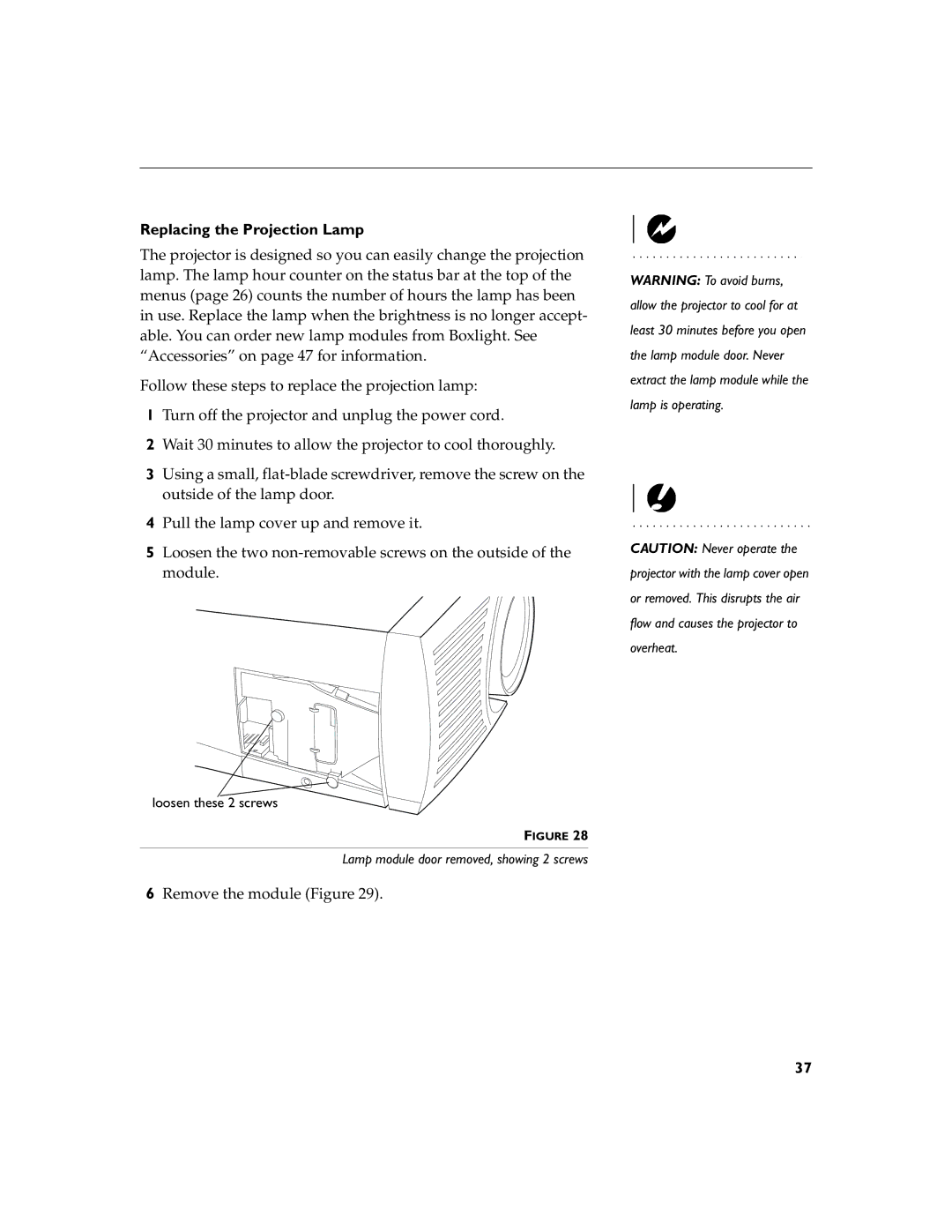 Apple 9000 manual Replacing the Projection Lamp 