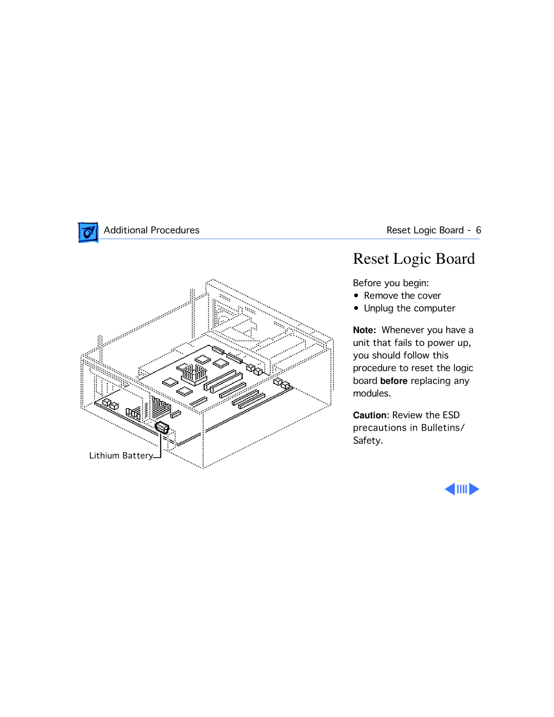 Apple 9150 manual Reset Logic Board 