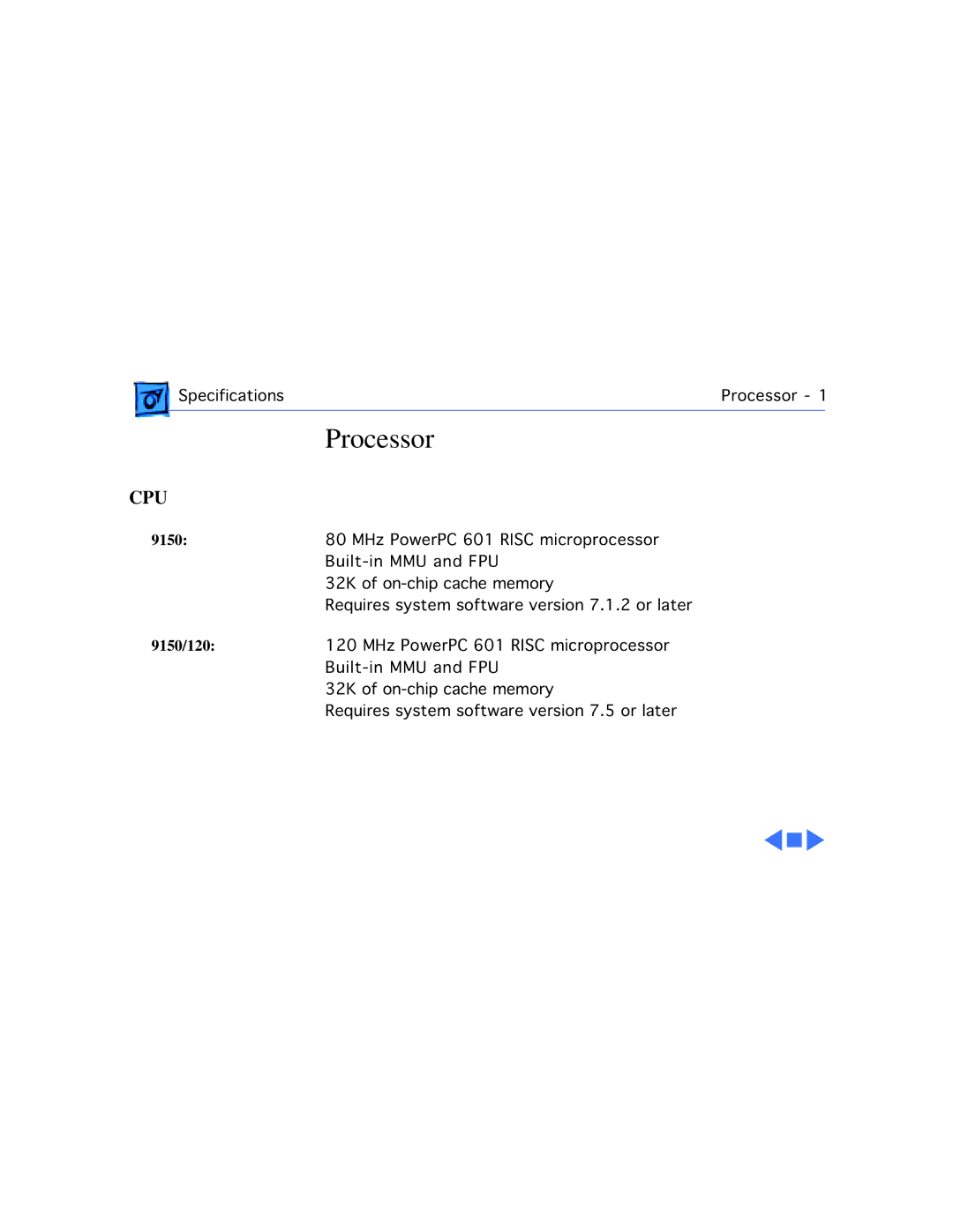 Apple 9150 manual Processor, Cpu 