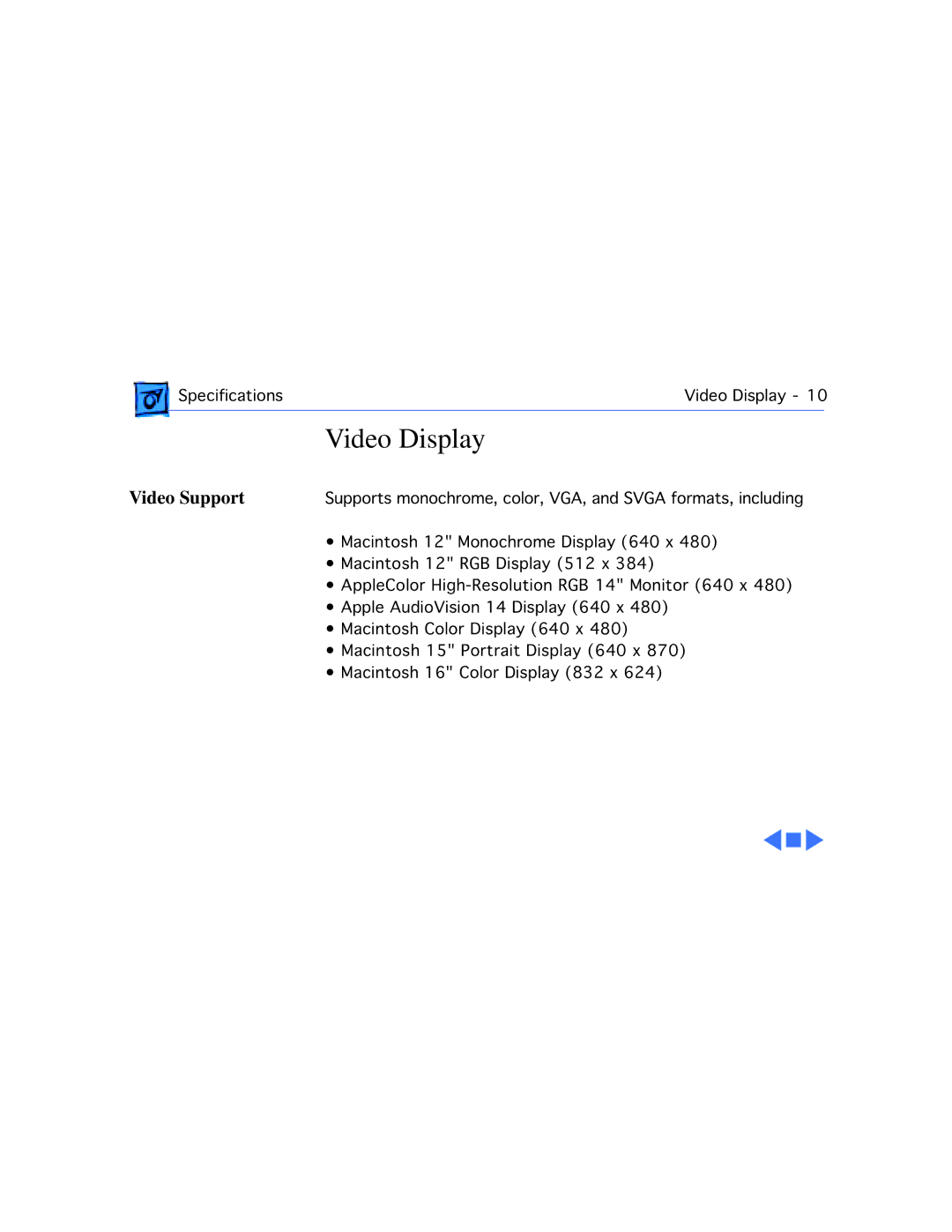 Apple 9150 manual Video Display, Video Support 