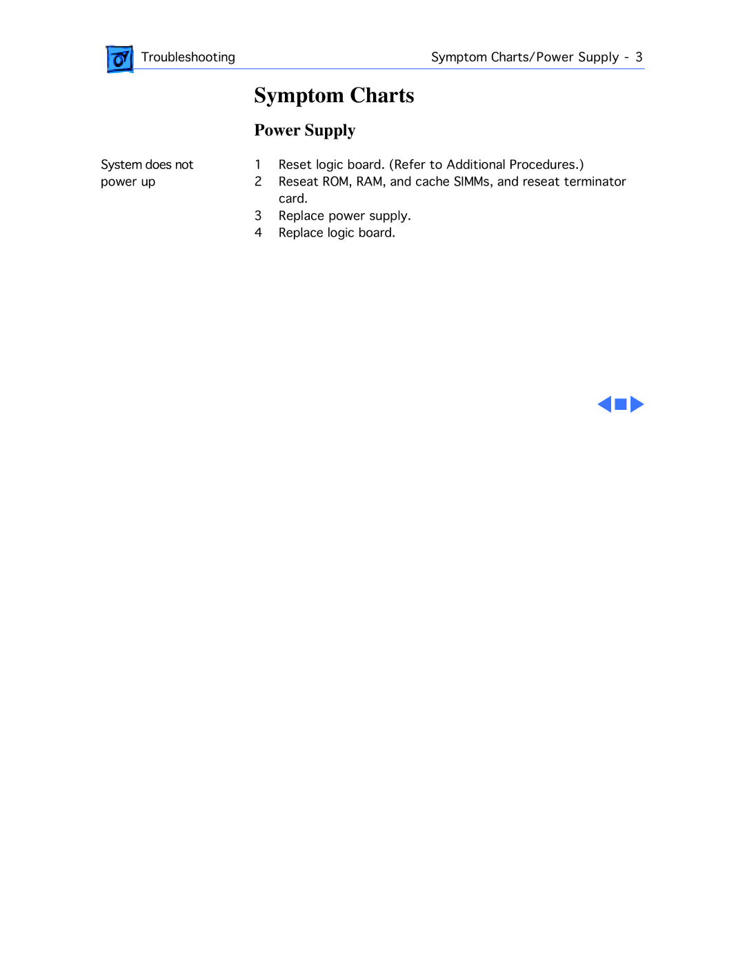 Apple 9150 manual Symptom Charts, Power Supply 