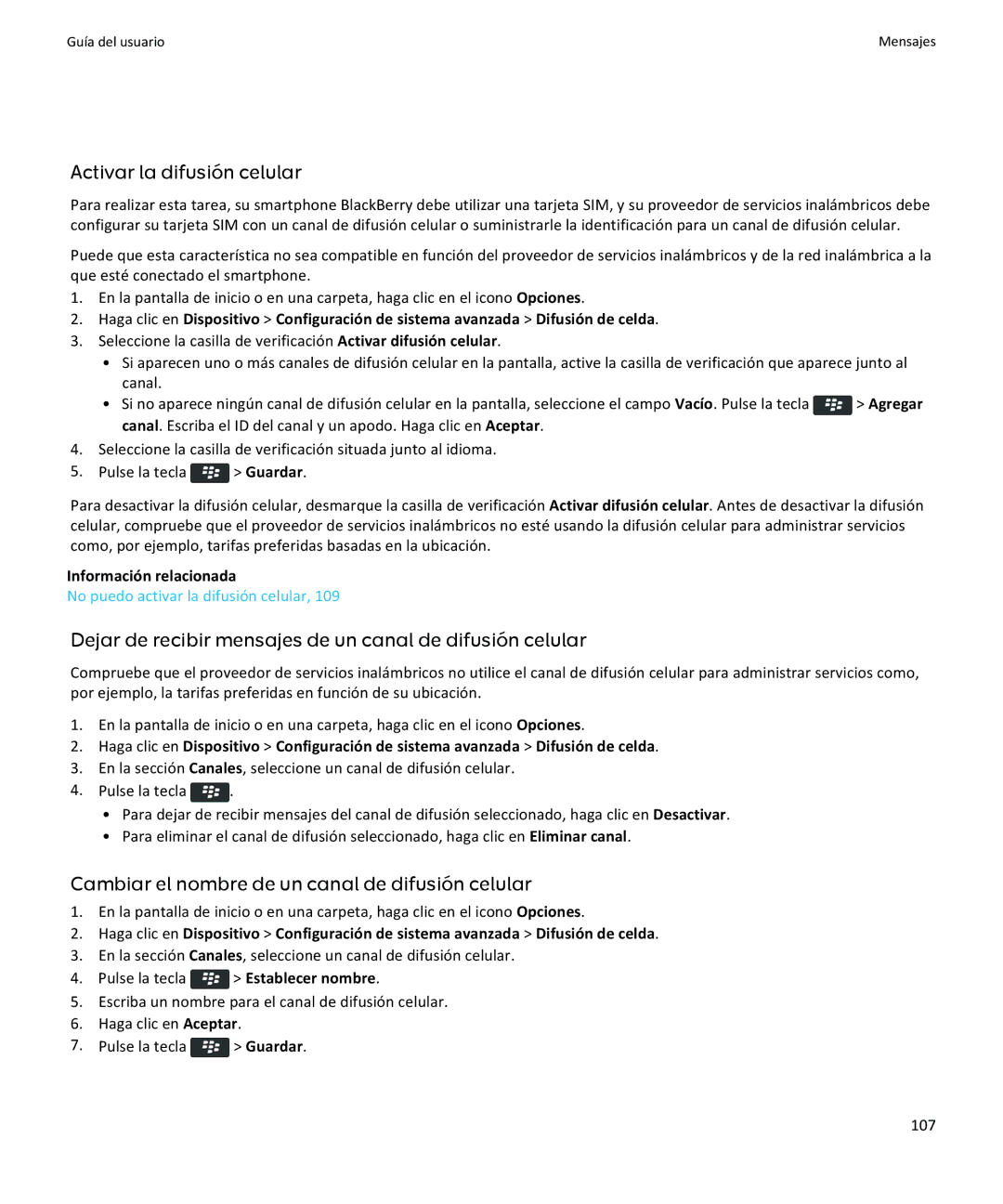 Apple 9350, 9360, 9370 manual Activar la difusión celular, Dejar de recibir mensajes de un canal de difusión celular 