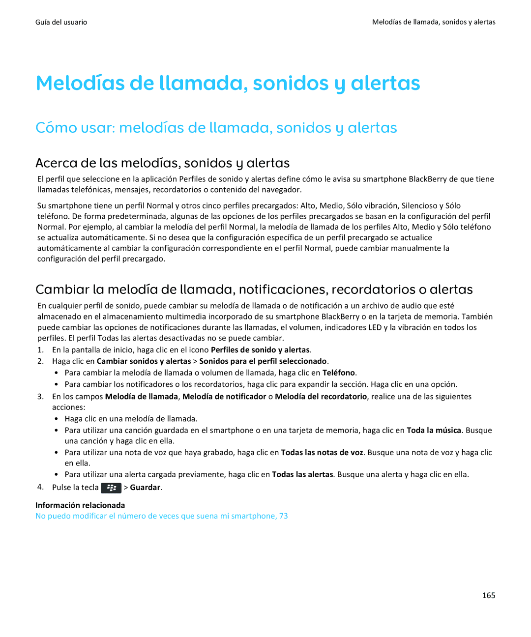 Apple 9370, 9360, 9350 manual Melodías de llamada, sonidos y alertas, Cómo usar melodías de llamada, sonidos y alertas, 165 