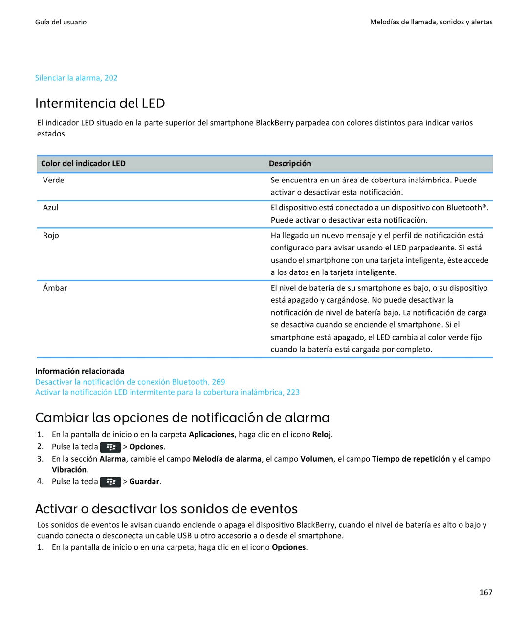 Apple 9350, 9360, 9370 manual Cambiar las opciones de notificación de alarma, Activar o desactivar los sonidos de eventos 