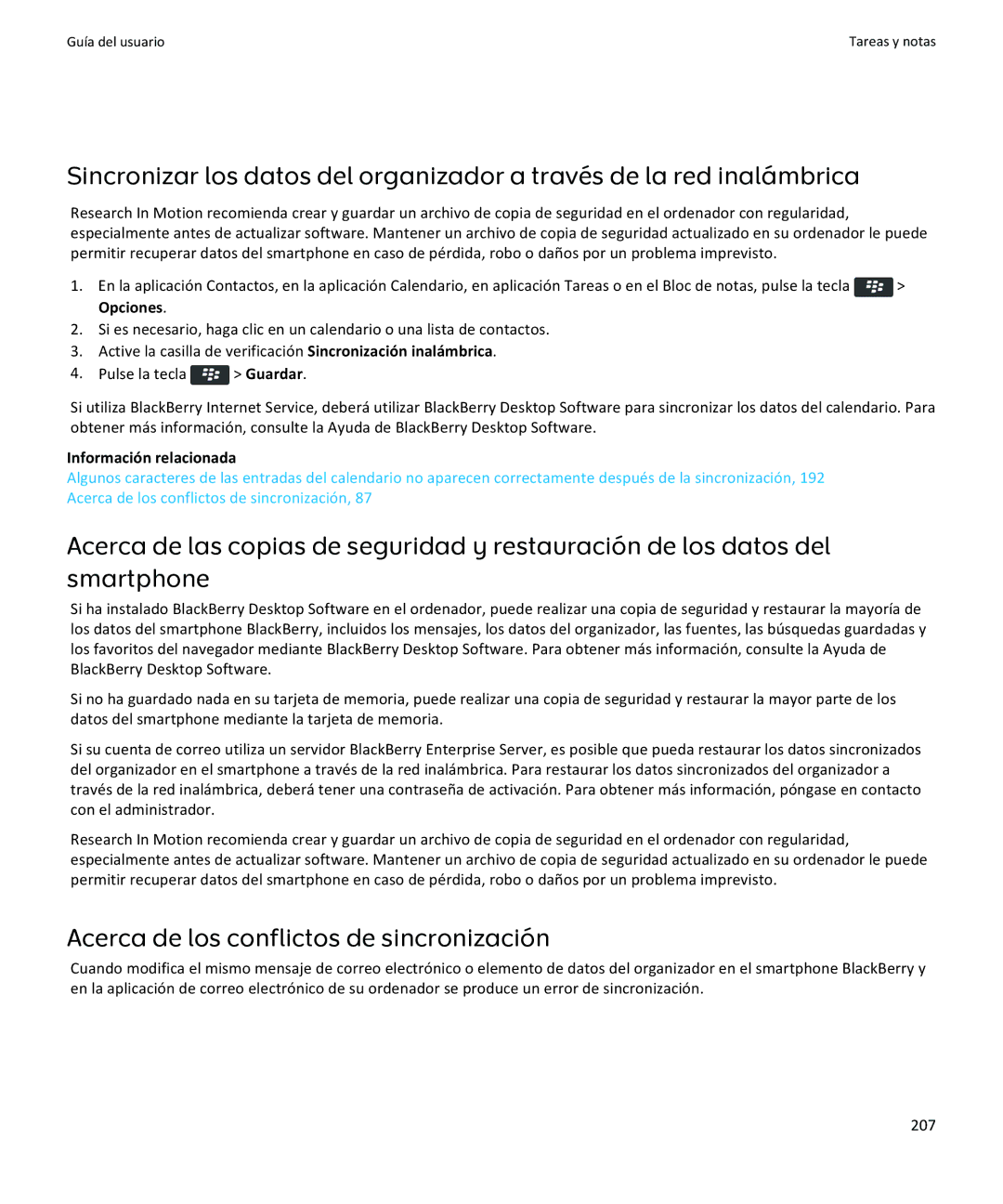 Apple 9370, 9360, 9350 manual Acerca de los conflictos de sincronización, 207 