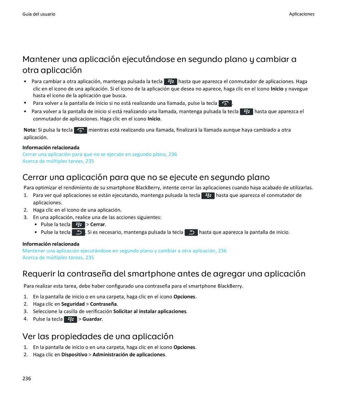 Apple 9350, 9360, 9370 manual Ver las propiedades de una aplicación, Haga clic en Seguridad Contraseña, 236 