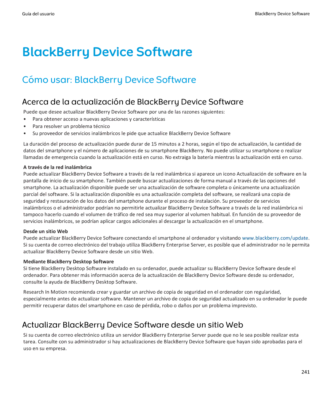 Apple 9360, 9350, 9370 Cómo usar BlackBerry Device Software, Acerca de la actualización de BlackBerry Device Software 