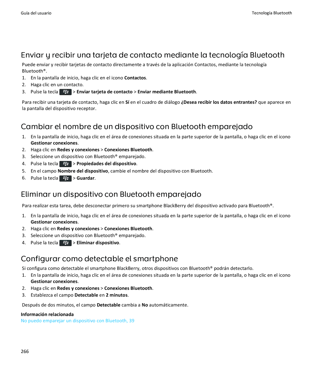 Apple 9350, 9360, 9370 manual Eliminar un dispositivo con Bluetooth emparejado, Configurar como detectable el smartphone 