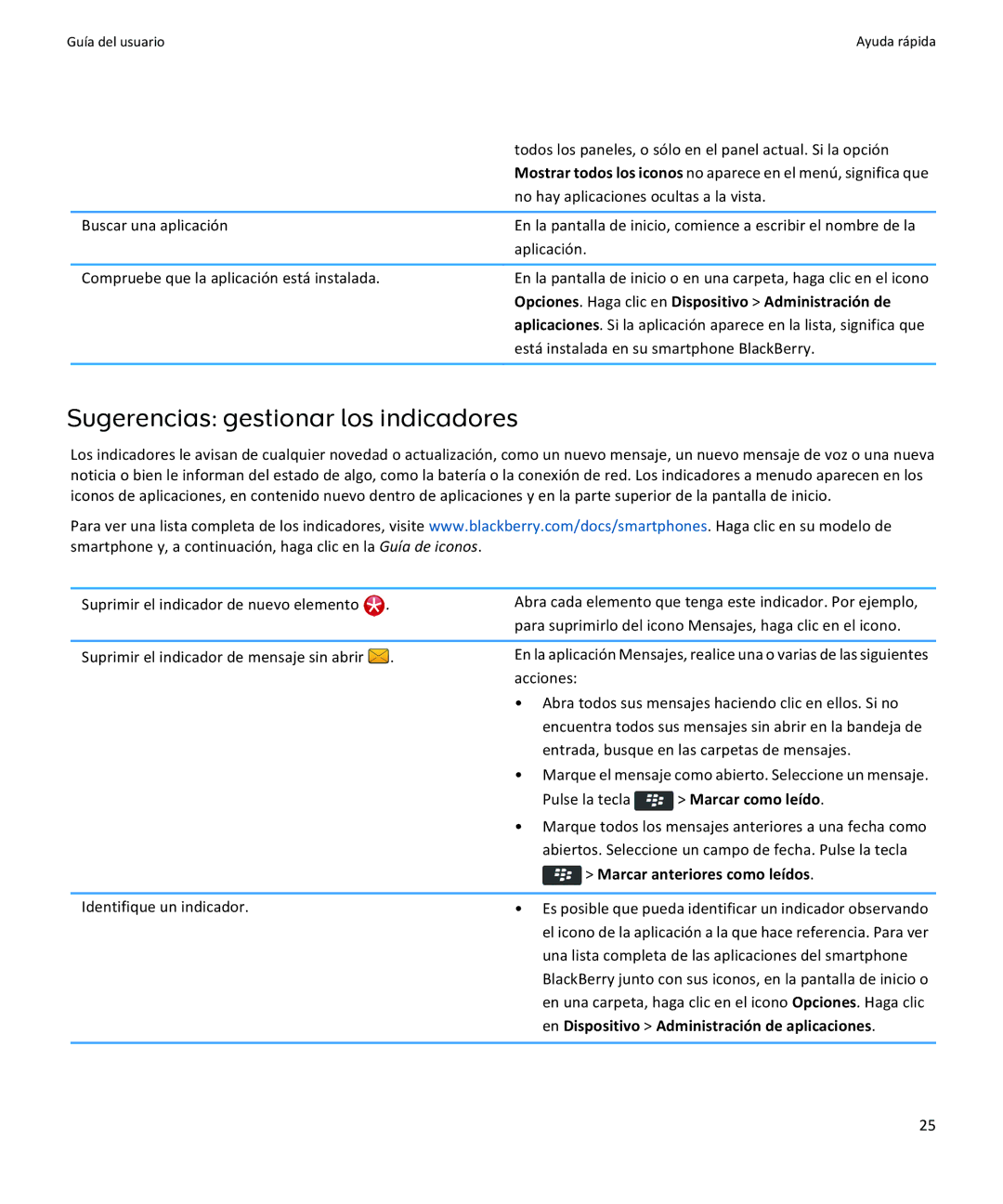 Apple 9360 Sugerencias gestionar los indicadores, Opciones . Haga clic en Dispositivo Administración de, Marcar como leído 