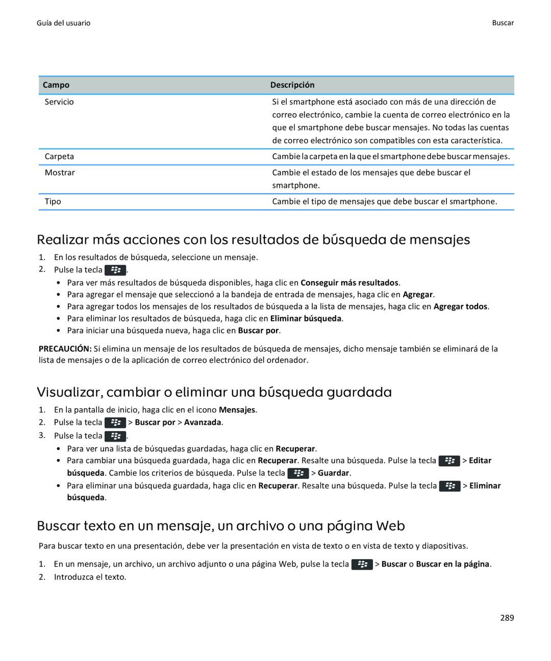 Apple 9360, 9350, 9370 manual Visualizar, cambiar o eliminar una búsqueda guardada, Servicio, Carpeta 