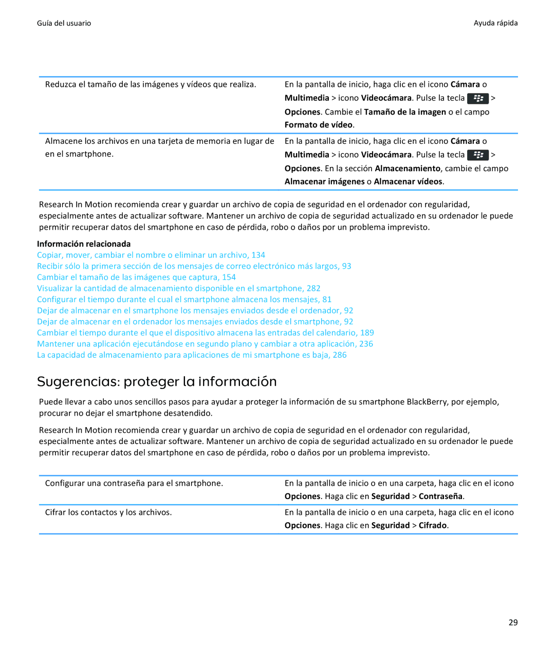 Apple 9350, 9360, 9370 manual Sugerencias proteger la información, Formato de vídeo, Almacenar imágenes o Almacenar vídeos 