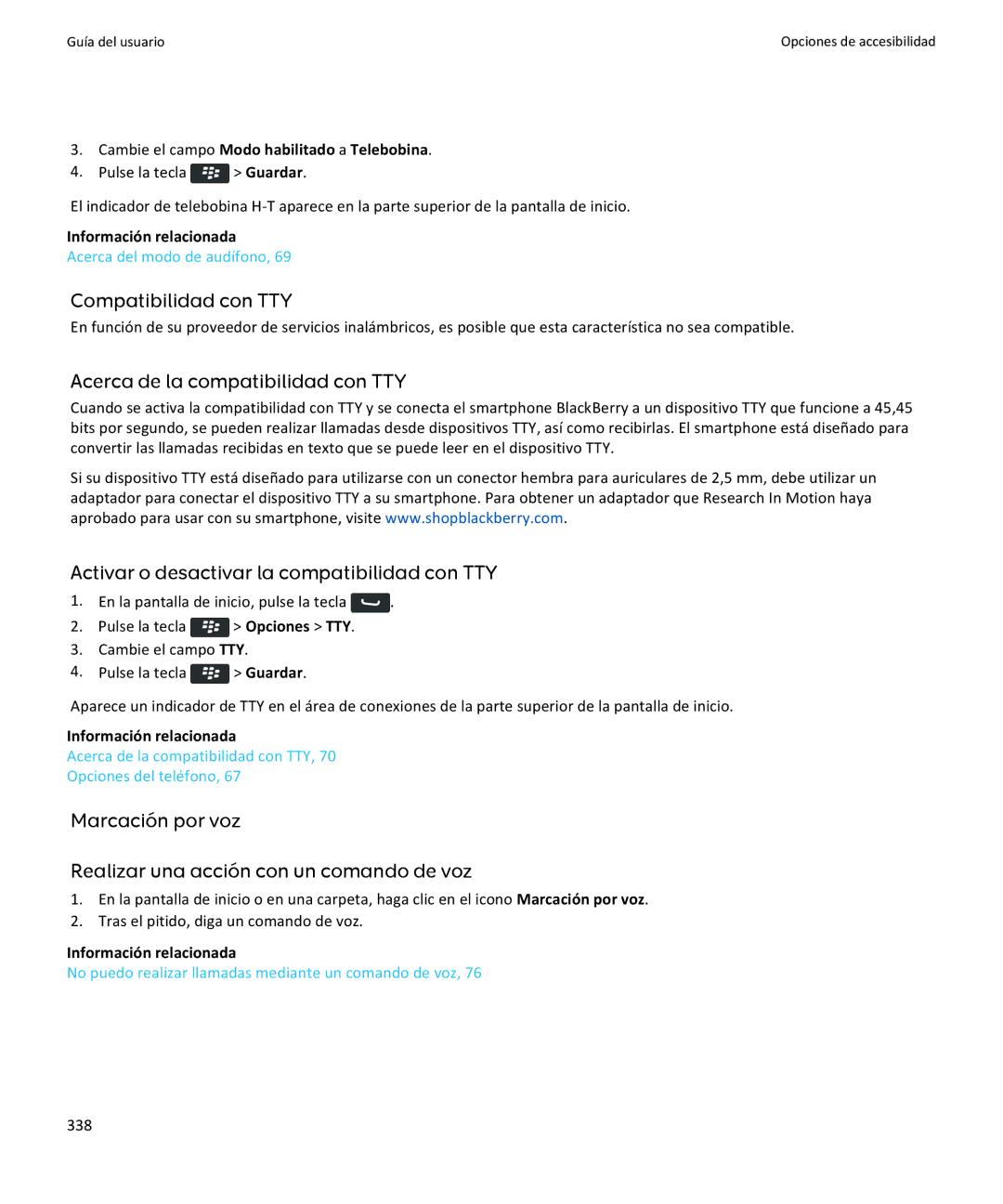 Apple 9350, 9360, 9370 manual Compatibilidad con TTY, Marcación por voz Realizar una acción con un comando de voz, 338 